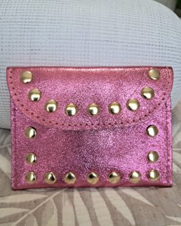 Cartera piel rosa tachuelas