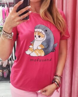 Camiseta mofusand tiburón rosa