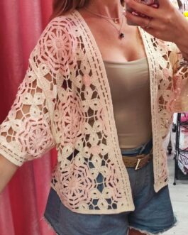 Chaqueta crochet flores rosas