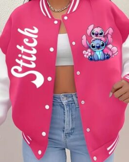 Chaqueta universitaria rosa Stitch