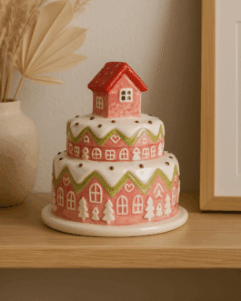 Recipiente de cerámica en forma de Tarta Navideña casitas