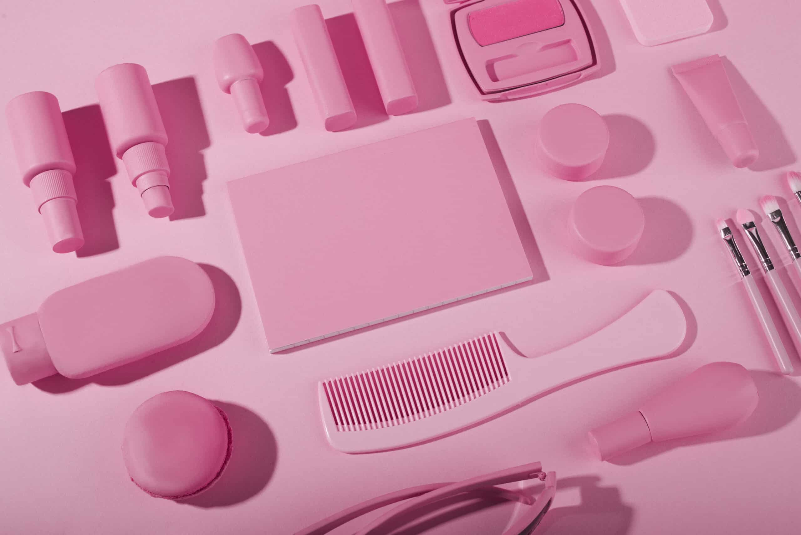 Elementos de belleza de color rosa